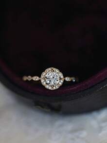 BALMORA 1pc Elegant S925 Sterling Silver Full Cubic Zirconia Set Sweet Open Adjustable Ring, Suitable For Women Engagement, Wedding, Daily Wear - Gold - View 5