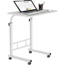 VELI Escritorio Portatil, Mesa para Laptop, Escritorio de Computadora y Trabajo, Mesa Auxiliar móvil con Ruedas, Mesa para Cama de Altura Ajustable con Estructura en Forma de C (Blanco, 60cm) - Blanco - Ver 3
