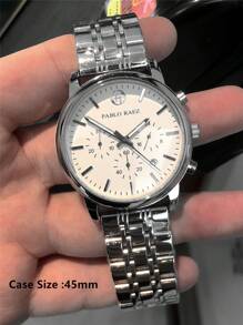 Pablo Raez Relógio masculino glamoroso de 1 peça, famoso, novo, luxuoso, em aço inoxidável SUS304, resistente à água até 50 m, com calendário, em metal sólido, aço pesado, temporizador, casual, moderno, de quartzo, para homens, com escala numérica arábica, ponteiros luminosos, preto, relógio de pulso empresarial de alto nível para uso diário, presente para pai ou amigo, Natal e Ano Novo