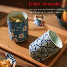 4 stuks 320 ml blauw en wit porseleinen theekopje met geschenkdoos, Japanse stijl handgetekende vriendelijke thee koffie melk wijn sushi mok creatieve familie restaurant decoratie reiscadeau voor vrienden