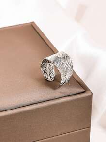 1 件时尚简约创意树叶金属女士戒指，百搭日常配饰，适合春夏季度假和休闲装，个性化开放式设计