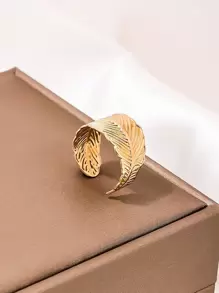 1 件时尚简约创意树叶金属女士戒指，百搭日常配饰，适合春夏季度假和休闲装，个性化开放式设计