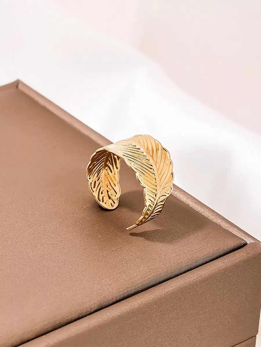 1 件时尚简约创意树叶金属女士戒指，百搭日常配饰，适合春夏季度假和休闲装，个性化开放式设计