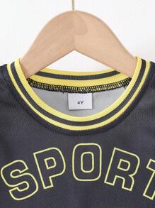 2pcs Boys' Casual Numeric Print Sports Set - Top And Shorts, Spring/Summer - Black - View 3