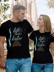 Lake George Lovers' T-Shirts Life's Better At The Lake - Women's Lake Outfit Couple Tees Summer Vacation Shirt - Black - View 1
