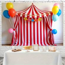 2D Carnival-Themed Polyester Backdrop Banner (1-Piece) With Colorful Balloons And Circus Tent Design - Easy To Hang, Perfect For Birthdays, Anniversaries, Wedding Celebrations, Indoor And Outdoor Party Decorations, And Carnival Party Decorations. - Apricot - View 3