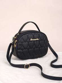 Women's Embroidered Shell Bag, Daily Casual Handbag, Rhombus Pattern Shoulder Bag - Black - View 1