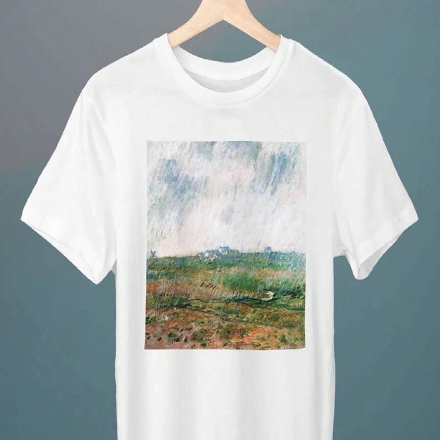 Rain In Belle-Lle, Claude Monet Painting, Unisex T-Shirt, Art T-Shirt, Gift For Her, Gift For Him, Art Lover Gift - White - View 1