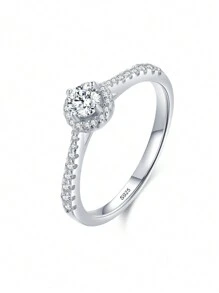 1pc 925 Sterling Silver Elegant Round Ring, Suitable For Wedding, Engagement And Other Occasions, Jewelry Gift - Silver - View 1