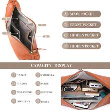 Crescent Shoulder Bags For Women Trendy Crossbody Hobo Purse Vegan Leather Handbag With Wide Strap For Travel - 黑色 - 查看 6