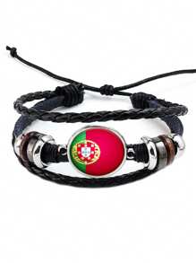 1 pieza Brazalete de cuerda de piel sintética (PU) con patrón de banderas de diferentes países - Pulsera - Ver 17