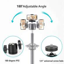 63 Inch Phone Selfie Stick Tripod, Expandable Phone Tripod Stand With Gimbal And Phone Clip - Quarter Screw Compatible With Android Phones And Cameras, Used For Real-Time Streaming And Video Recording - 黑色 - 查看 3