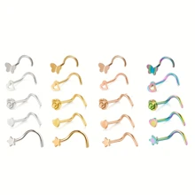 SENLANSP 5pcs Fashionable Stainless Steel Nose Studs In Heart, Star, Rose, Butterfly Designs, Comfortable Daily Wear, Low Allergic Reaction