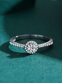 1pc 925 Sterling Silver Elegant Round Ring, Suitable For Wedding, Engagement And Other Occasions, Jewelry Gift - Silver - View 3