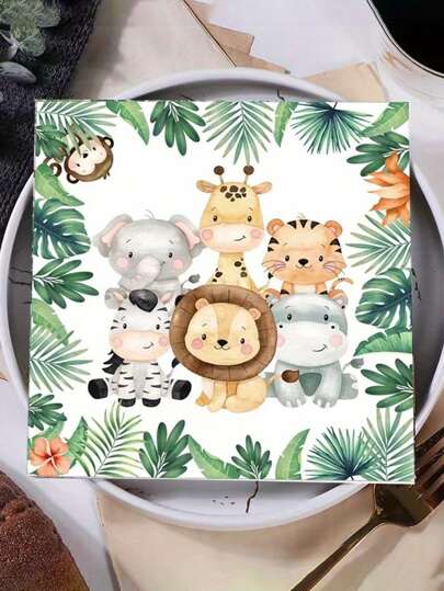 20/40pcs Jungle Animal Print Napkins, Suitable For Birthday And Wedding Celebrations - Double-Ply Disposable Paper Towels, Ideal For Party Decorations And Supplies