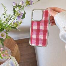 Ốp lưng điện thoại kẻ sọc hồng viền bạc lấp lánh tương thích với Apple IPhone 16 Pro Max / 15 Pro Max / 14 Pro / 13 - Hồng - Xem 2