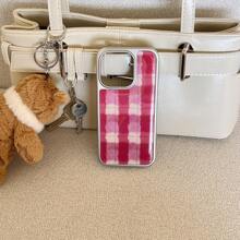 Ốp lưng điện thoại kẻ sọc hồng viền bạc lấp lánh tương thích với Apple IPhone 16 Pro Max / 15 Pro Max / 14 Pro / 13 - Hồng - Xem 3