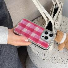 Ốp lưng điện thoại kẻ sọc hồng viền bạc lấp lánh tương thích với Apple IPhone 16 Pro Max / 15 Pro Max / 14 Pro / 13 - Hồng - Xem 4