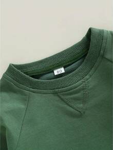 Sudaderas para niños y niñas pequeños, color liso, cuello redondo, manga larga, sudaderas con capucha, jerséis casuales de otoño e invierno. - Verde - Ver 5