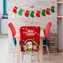 Christmas Chair Covers, Cartoon Santa Snowman Elk Print Washable Removable Slipcover For Hotel, Restaurant - Style 2 - View 3