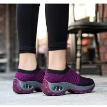 Zapatillas deportivas transpirables antideslizantes para mujer, suela de EVA, aptas para todas las estaciones, suela gruesa 5CM - Morado - Ver 3