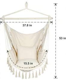 Y- Stop Hammock Chair Hanging Rope Swing Chair, Max 500 Lbs, 2 Seat Cushions Included, Removable Steel Spreader Bar With Anti-Slip Rings, Hardware Kit-For Indoor Or Outdoor(Dark Grey) - B-beige - View 8