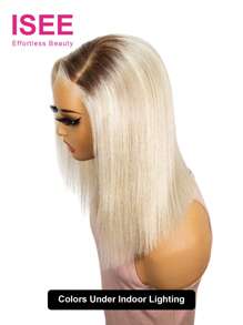 ISEE Peluca con lace frontal de cabello humano liso con mechas rubias doradas, longitud de 10-14 pulgadas, 180% de densidad, uso diario para mujeres, sin pegamento, con línea de implantación natural, pre recortada - S5/613/24 - Ver 5