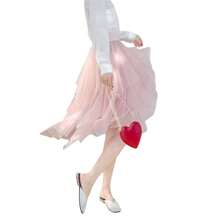 2025 Women's Sexy Solid Color Mesh Skirt, Irregular Elastic Tulle Bubble Skirt, Daily Life And Vacation - 粉色 - 查看 1