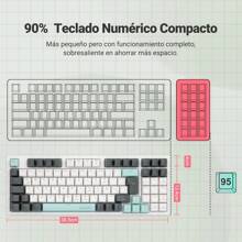 LORISKORS TR95 Teclado Mecánico Español de 95 Teclas, Teclado Oficina de Blanco Retroiluminado, Teclado Gamer con Ñ y Teclas Numérico, Cable Removible, Keyboard de Red Switch, Blanco/Gris Verde - Blanco/Gris Verde (Red Switch) - Ver 5