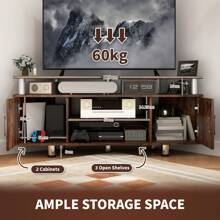 HOMCOM TV Unit Cabinet For TVs Up To 55 Inches With Storage Shelves And Cupboard, Entertainment Centre For Living Room, Rustic Brown - Brown - View 4