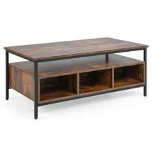Industrial  Coffee Table Wooden Cocktail Center Table With Storage Shelf - Coffee Brown - View 4