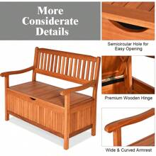42'' Storage Bench Deck Box Solid Wood Seating Container Tools Toys W/Backrest - Nature - View 8