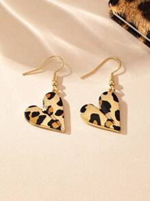 1 para eleganckich kolczyków ze stopu w kształcie serca w stylu retro z nadrukiem w panterkę, uniwersalne akcesoria do biżuterii modowej dla kobiet, pomysł na prezent na walentynki, mamę, mamę, dzień matki, prezent