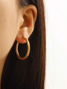 1 Pair Stainless Steel Twisted Hoop Earrings, Distinctive Elegant Design, Versatile For Daily Wear - Twisted Earrings - View 2