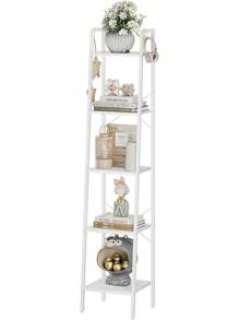 Bookshelf Bookcase, Freestanding Corner Storage Shelve With 2 Hooks For Home Office, Living Room, Kitchen, Bedroom, Industrial, 5-Tier White BC03213W - 白色 - 查看 9