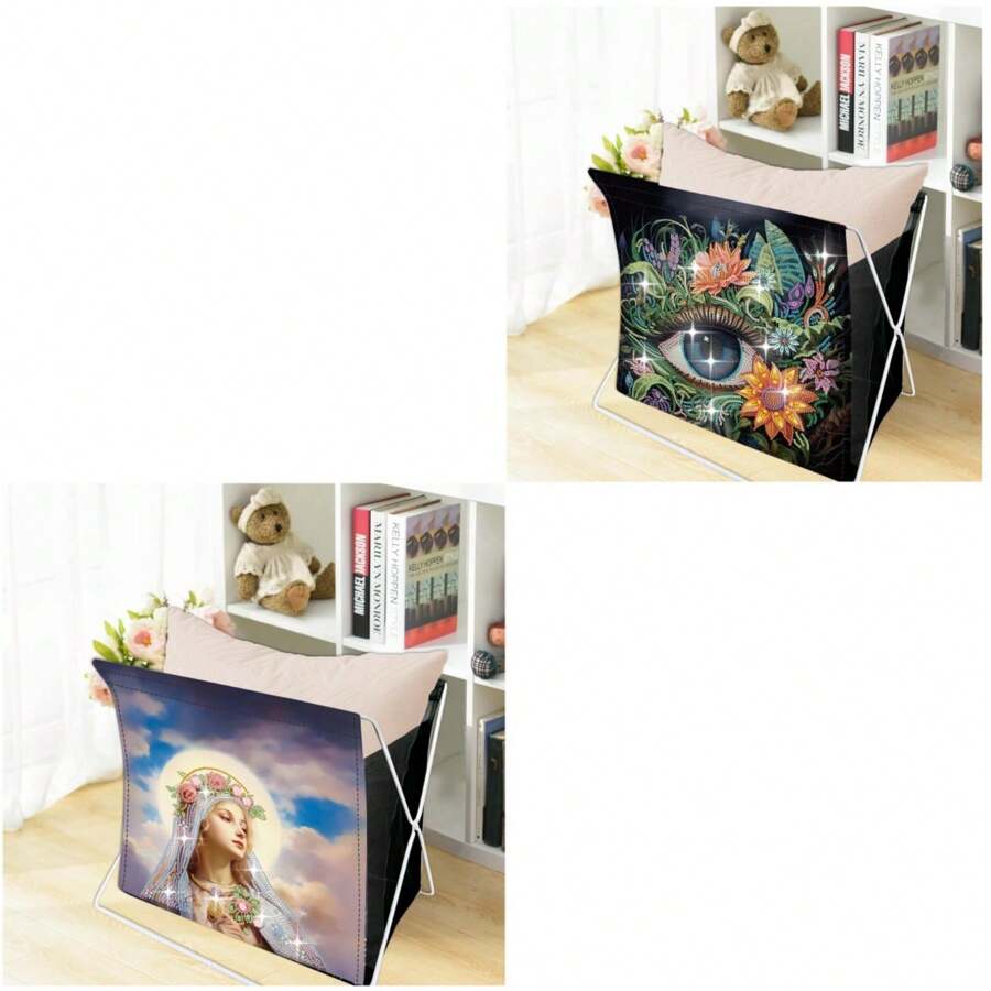 1pc DIY Diamond Painting Art Storage Basket With Stand, Unique Pattern Design, Large Capacity Foldable Organizer, Suitable For Bedroom, Living Room And Bathroom, Handicraft Supplies And Home Decor Gift