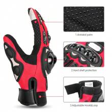 夏季摩托车手套透气户外运动手套越野摩托车骑行手套触屏街头摩托护具男女款黑红蓝 - 紅色 - 查看 4