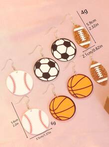 1 Pair Fashionable Sports Elements (Football, Soccer, Baseball, Basketball) Decor Earrings, Simple Design For Women Daily Wear, Ideal Gift - Multicolor - View 6