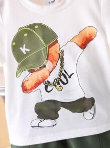 2 件装男婴休闲卡通熊印花圆领 T 恤和工装短裤套装，夏季运动装 - 白色 - 查看 4