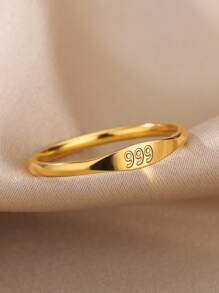 1 件金色天使数字戒指精致数字 111 222 333 444 555 666 777 888 999 指环 18K 镀金不锈钢戒指幸运数字珠宝时尚配饰 - 金黃色 - 查看 9