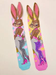 A Pair Of Lovely Rabbit Socks, Long-Eared Rabbit Accessories, Suitable For Kids Knee-High Socks, Suitable For Daily Summer Campus Dressing And Party Use - Multicolor - View 4