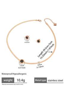 3pcs/Set Vintage Stainless Steel 18K Gold Plated Circular Plate & Roman Numeral Decor Earrings & Necklace Set