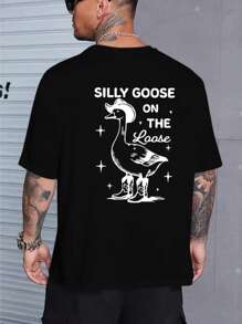 Laos Printed Goose T-Shirts, Men's T-Shirts, Summer Casual Short-Sleeved T-Shirts - Black - View 2