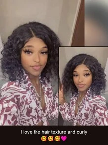 180% 密度短卷发人发假发 适合女孩 4x4 蕾丝闭合短波波头假发 带自然发际线 自然黑色侧分卷发假发 巴西处女雷米头发 预拔漂白结