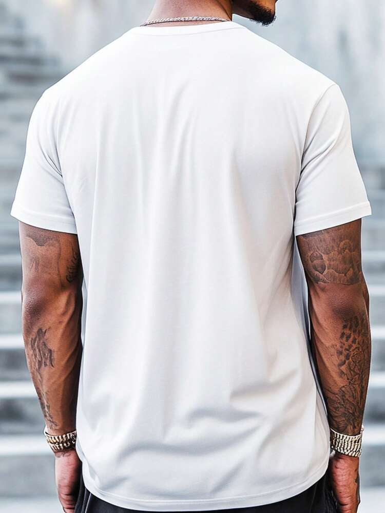 Mysterious Mask Design 100% Cotton Men's Printed T-Shirt Crew Neck Short Sleeved 220g Street Style Graphic Tee Soft And Comfortable Ideal For Casual Outings - 白色 - 查看 3