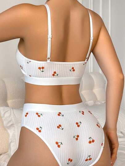 Wit Cherry Wireless Sports Lingerie BH Slipje Set, Com table, Sweet, Energetic, Lightweight, Breathable, Kawaii view 2