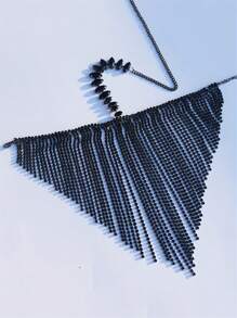 Mascarilla con exagerados adornos de pedrería y flecos, accesorio facial para Halloween, baile de máscaras - Negro - Ver 3