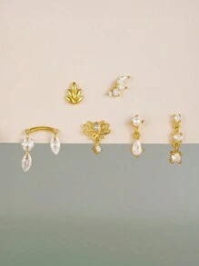 1 件 925 纯银时尚叶子莲花耳钉平背耳骨耳轮穿孔精美珠宝适合日常佩戴婚礼派对订婚周年纪念情人节 - 金色 - 查看 2