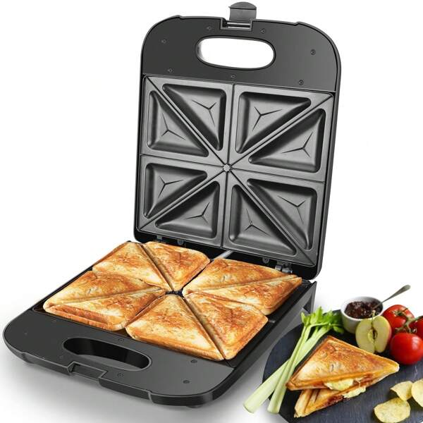 Aigostar 4 Slice Sandwich Toaster,  Toastie Grill With Non-Stick Hot Plates, Automatic Temperature Control For Toasted Cheese Snacks, Black - Dylan
