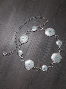 1pc Elegant Bohemian Style Floral Decor Turquoise Waist Chain, Versatile Accessory Suitable For Casual, Party, Dinner, Dance, Gift For Friend, Mother, Family, Girlfriend, Birthday, Valentine's Day